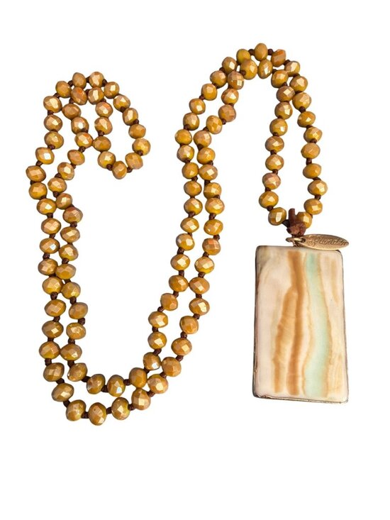 Plunder Jewelry - Plunder Annalyse Necklace Marble Pendant Gold Tone Mustard Yellow 38"